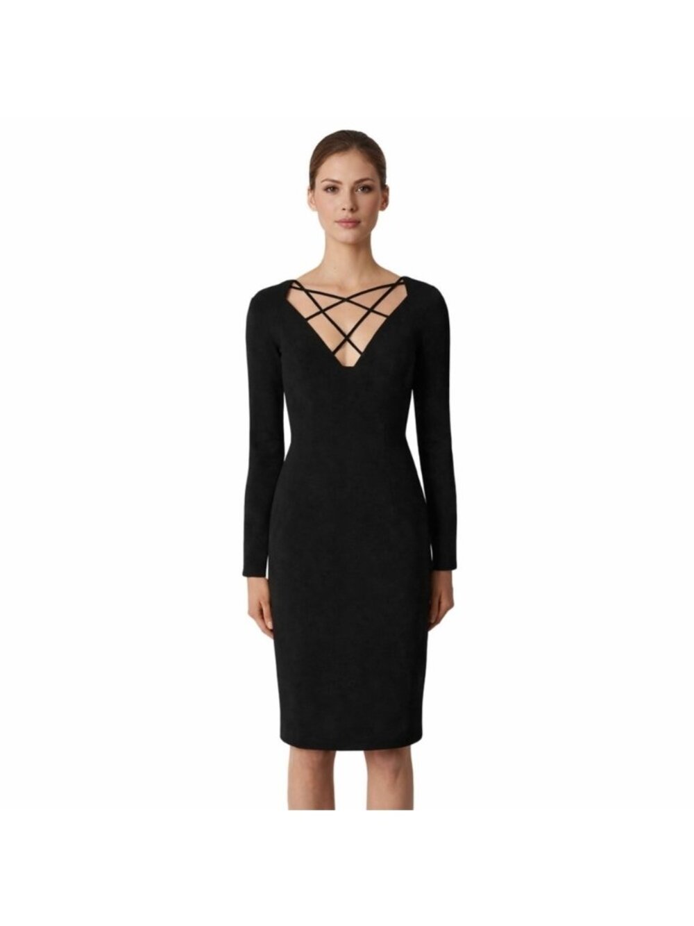 Black Halo Masca Long Sleeve Strappy Criss Cross Sheath Dress